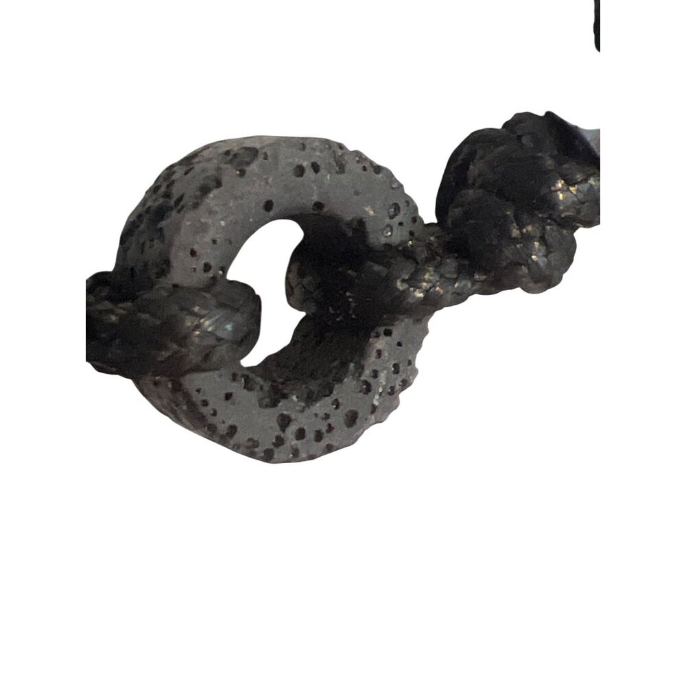 Black Braided Necklace Lava Rock Silver Tone Beads Button Clasp Unisex 19" - Picture 2 of 5